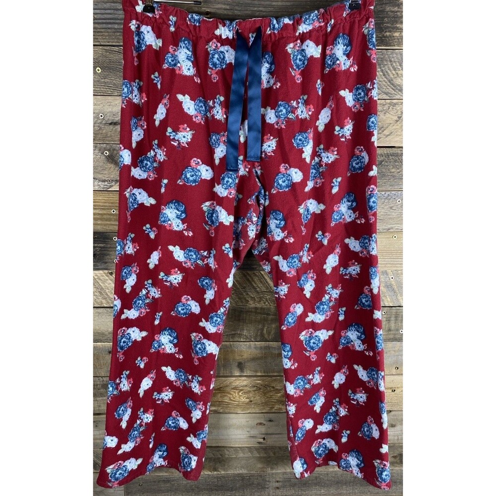 Simple Pleasures Women's Size XL Red With Flowers Flannel Lounge Pajama Pants
